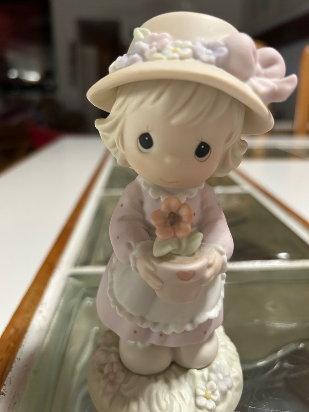 Precious Moments Pastel Pink Girl Figurine Holding Flower Pot